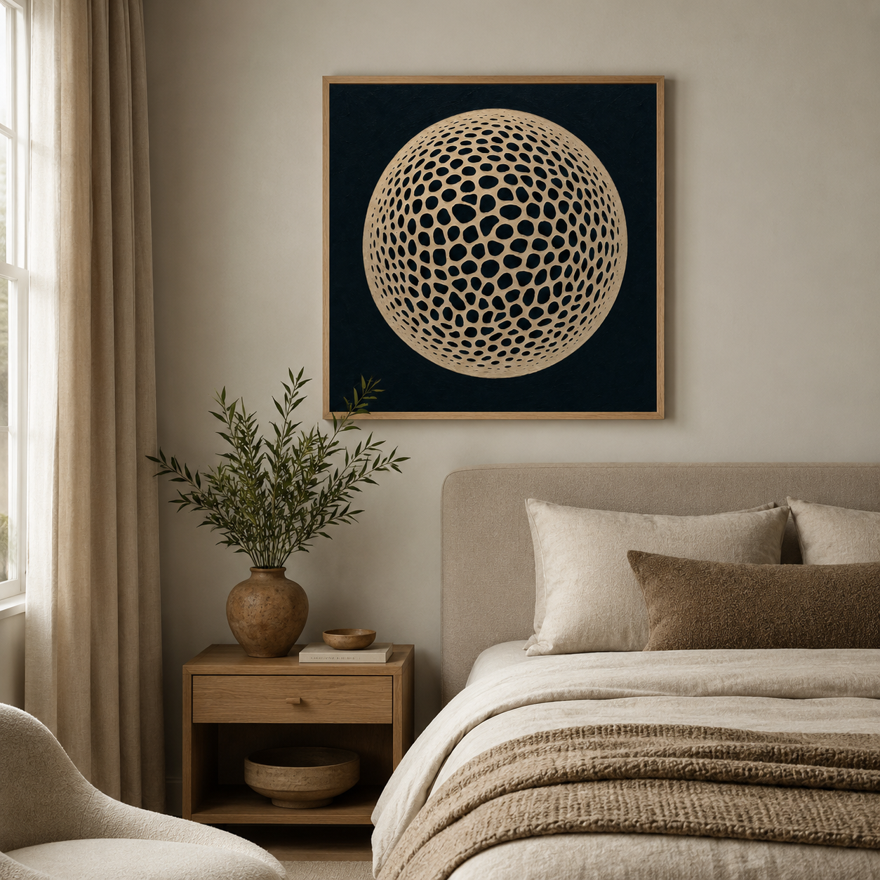 Beige Abstract Wall Art Canvas Print — Lattice Moon by Rossetti Art
