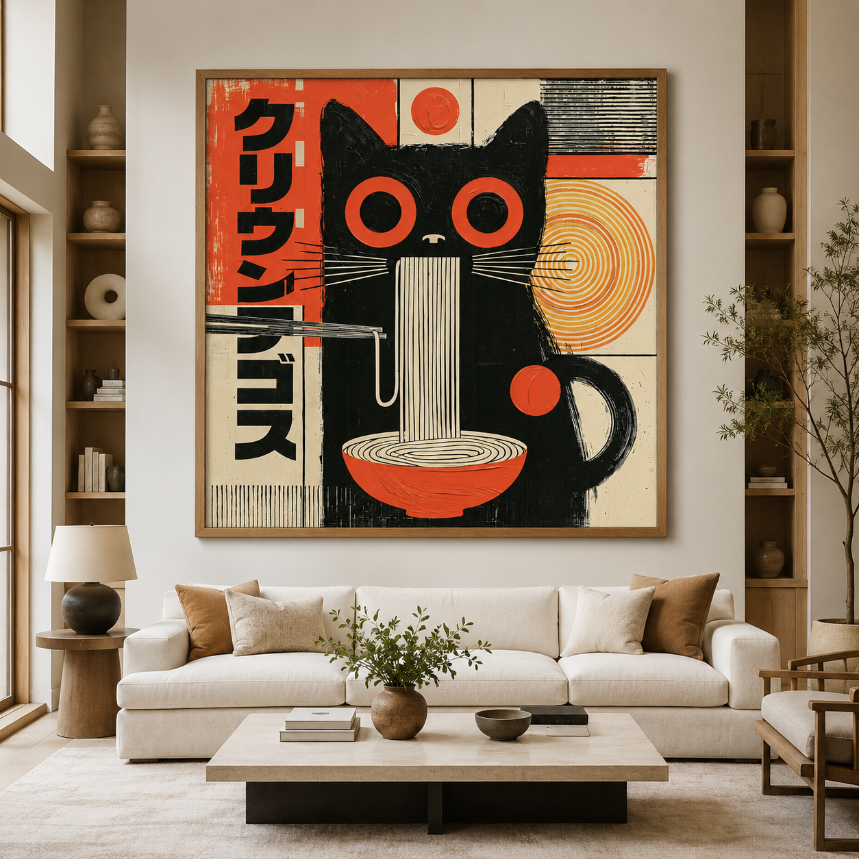 Japanese Cat Art Canvas Print — Ramen Cat by Rossetti Art