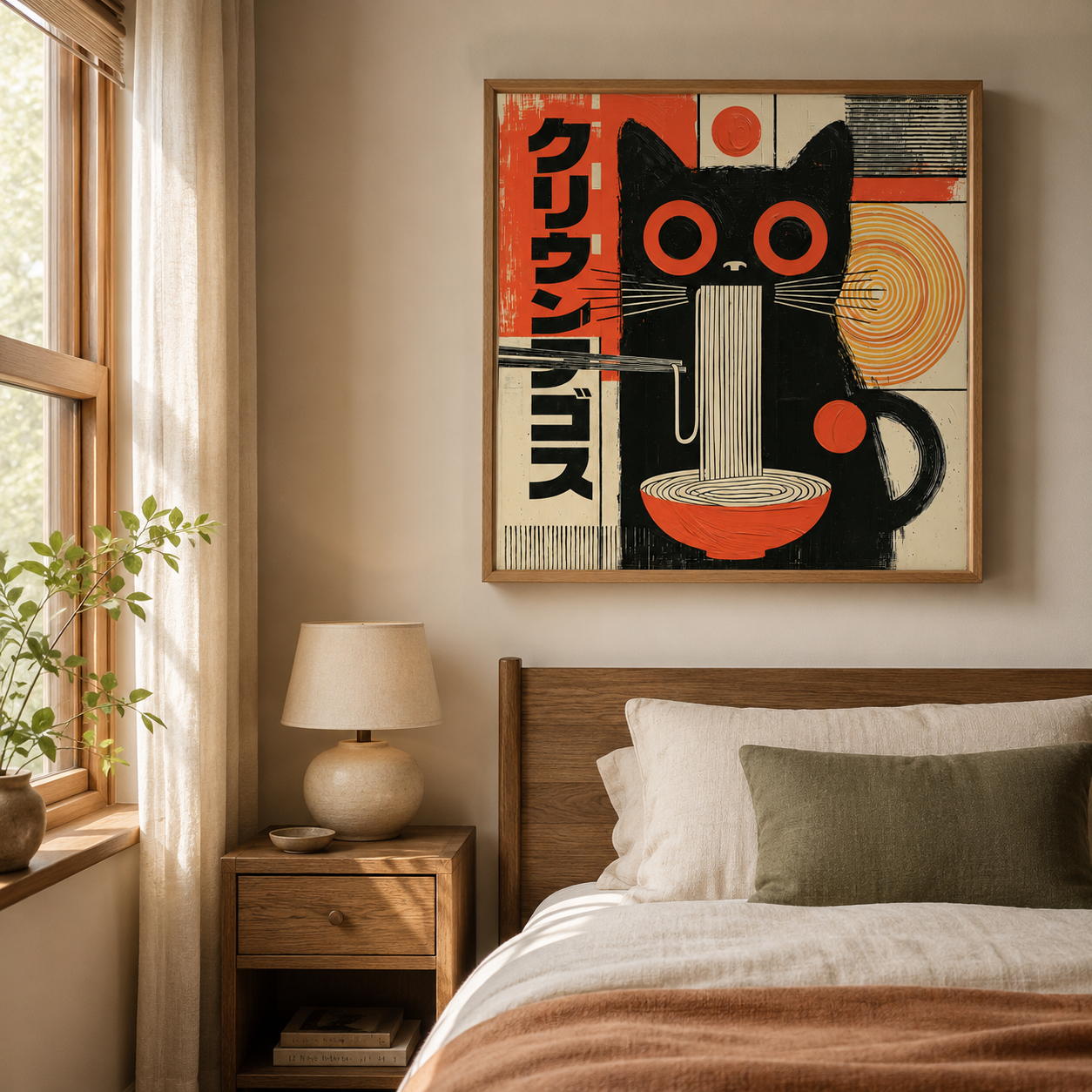 Japanese Cat Art Canvas Print — Ramen Cat by Rossetti Art