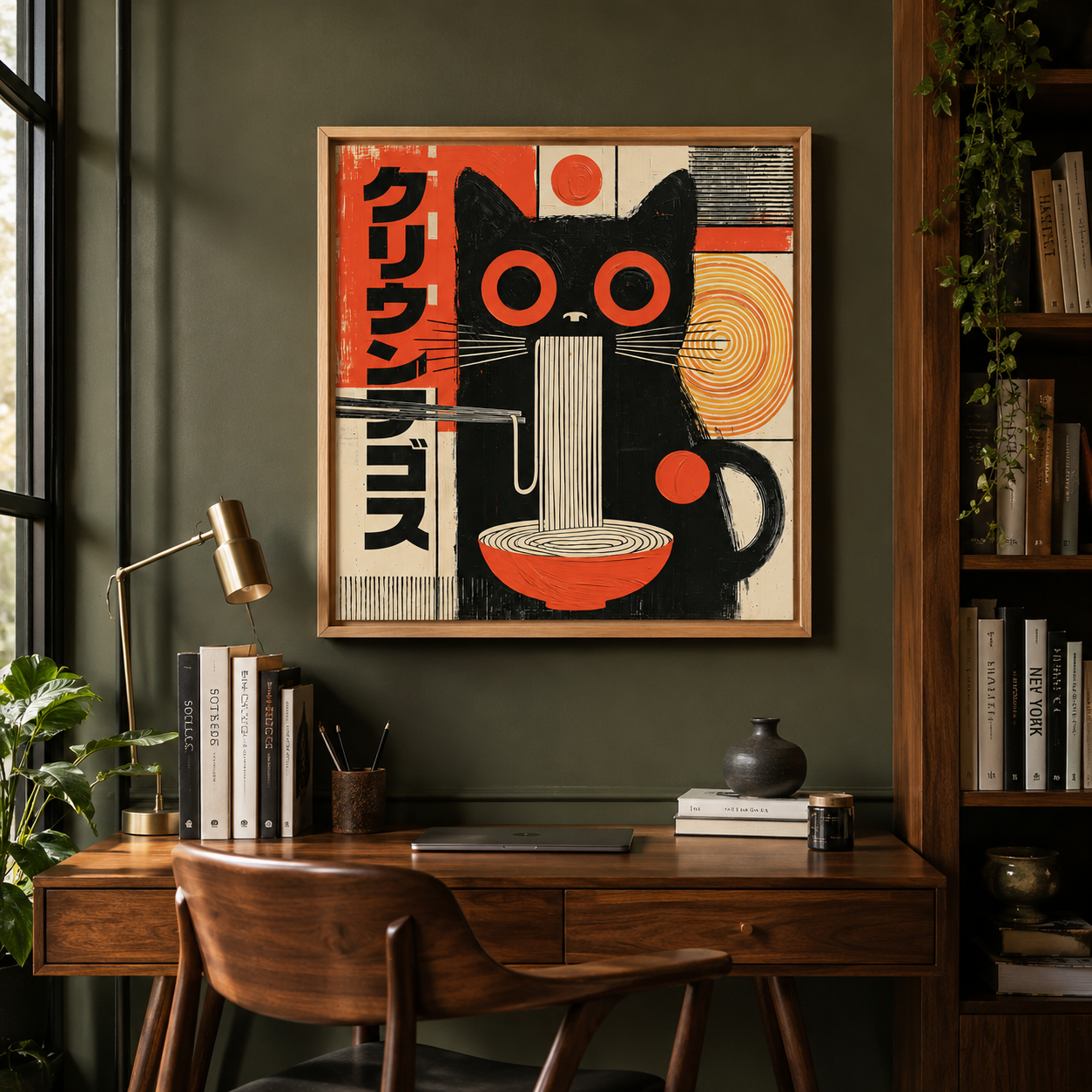 Japanese Cat Art Canvas Print — Ramen Cat by Rossetti Art