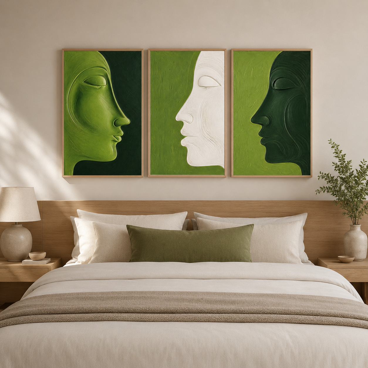 Green Abstract Wall Art Set of 3 — Verdant Trio | Rossetti Art