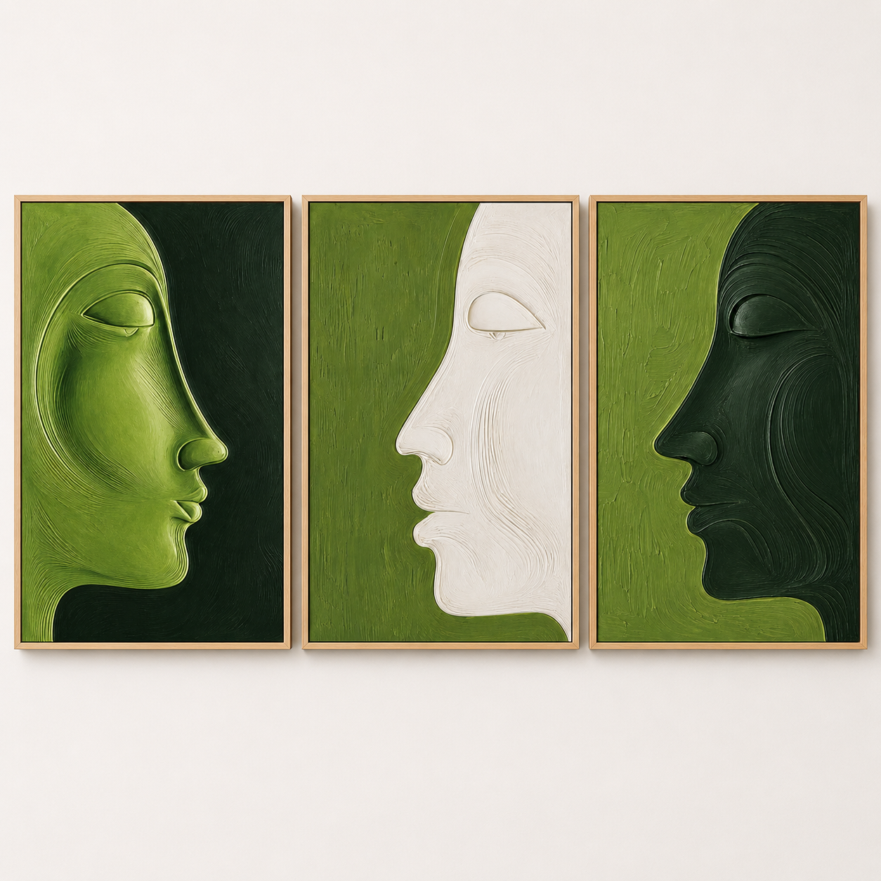 Green Abstract Wall Art Set of 3 — Verdant Trio | Rossetti Art