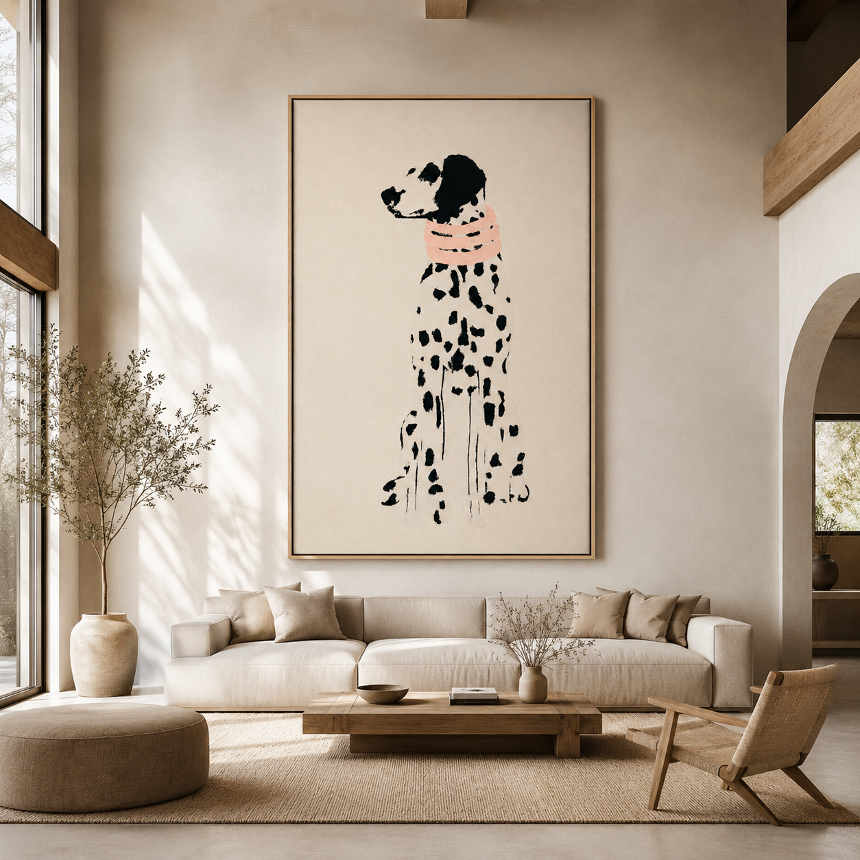 Front view of minimalist Dalmatian dog wall art canvas print
