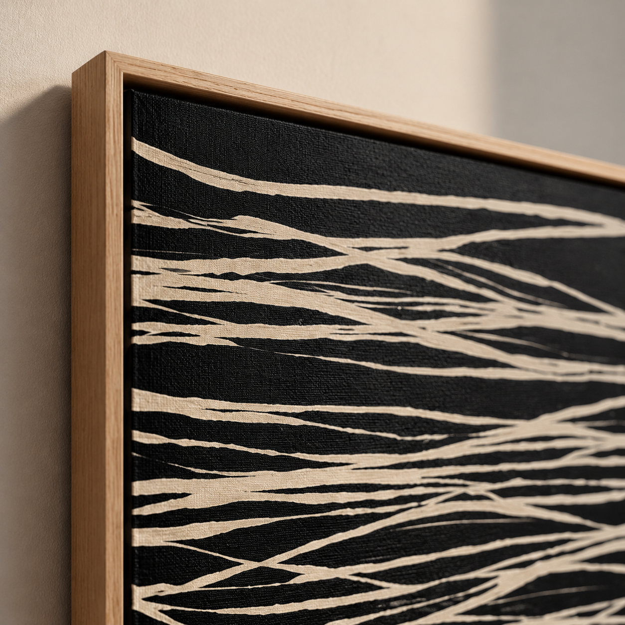 Black and white line art canvas print – Woven Current styled on a wall, by Rossetti Art