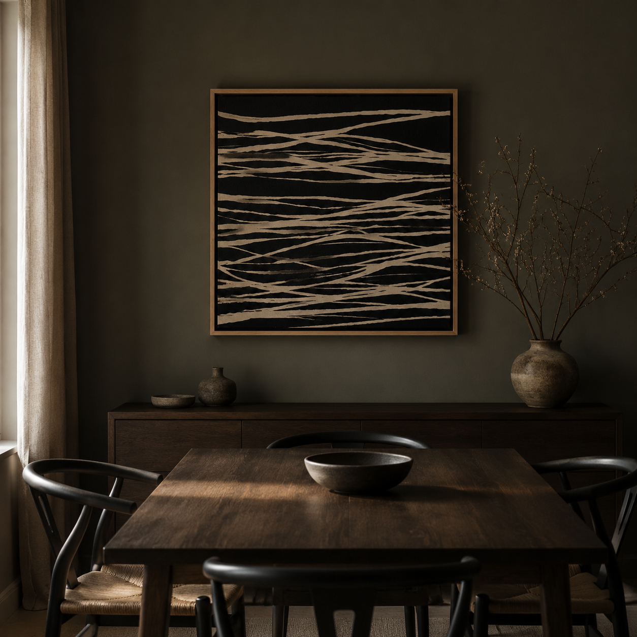 Black and white line art canvas print – Woven Current by Rossetti Art
