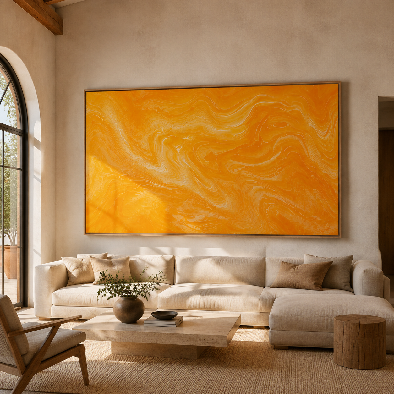 Close-up of yellow and amber abstract canvas print texture – Golden Tide by Rossetti Art