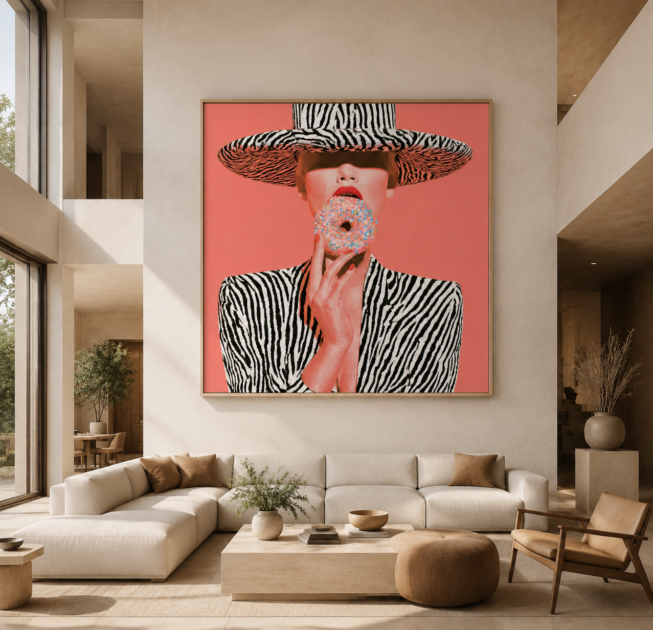 Zebra print wall art in a bright living room – Glazed Safari by Rossetti Art