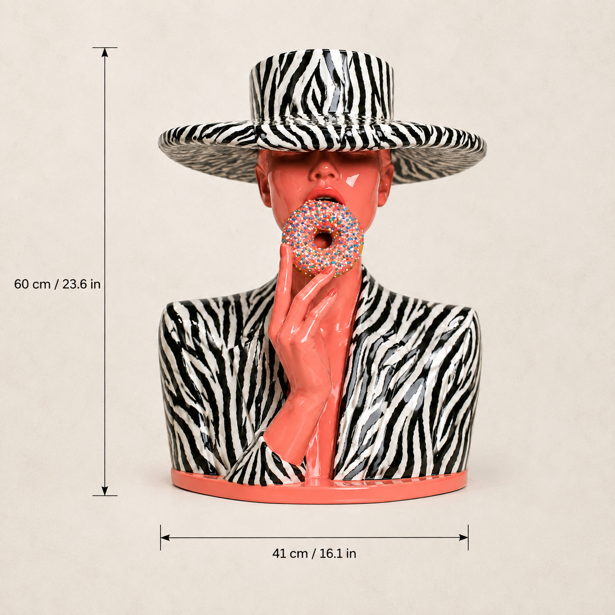 Pop art sculpture – Glazed Safari zebra-print resin bust by Rossetti Art