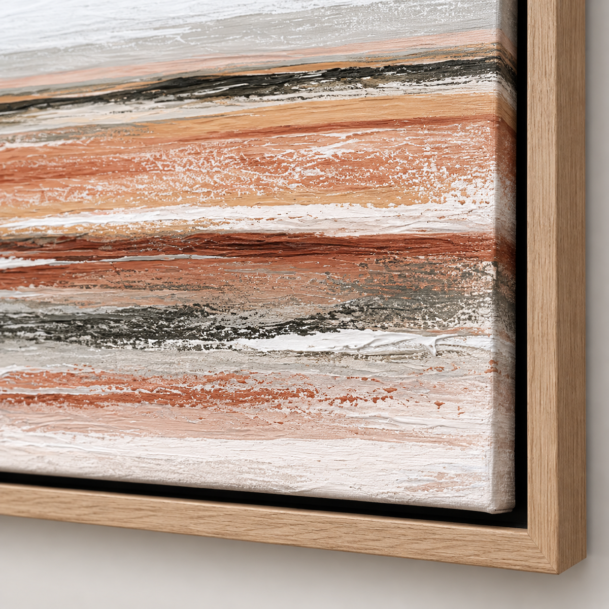 Amber Horizon terracotta abstract landscape painting in a natural oak frame — Rossetti Art