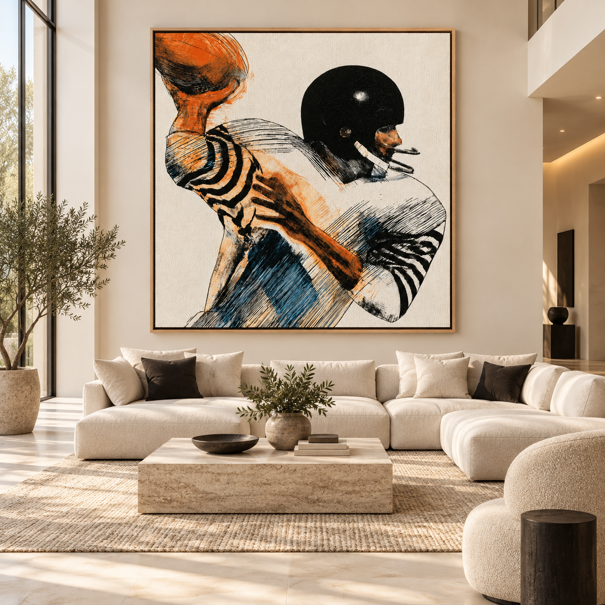 Gridiron Motion framed canvas print in a modern living room