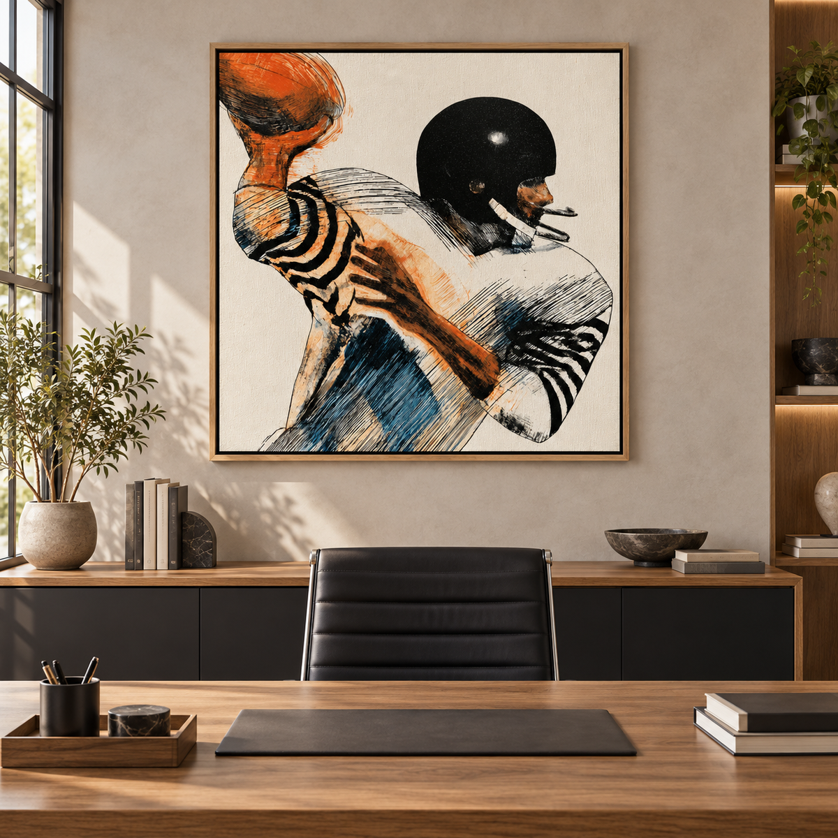 Gridiron Motion framed canvas print in a home office