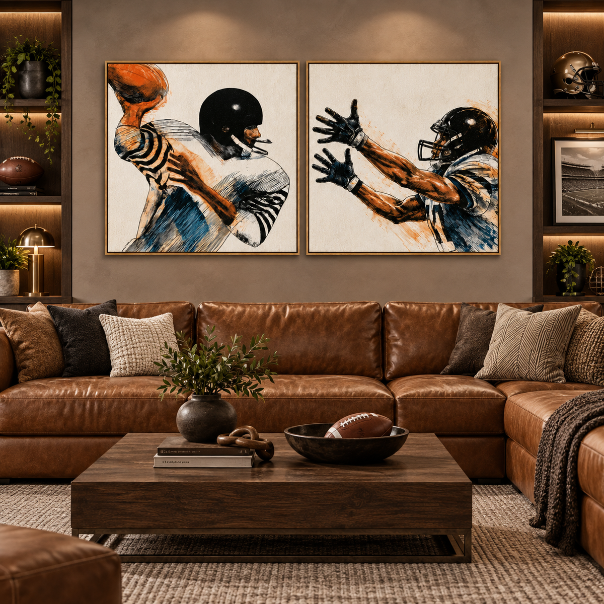 Football Wall Art Set of 2 — Gridiron Motion & The Catch canvas prints, lifestyle view 4