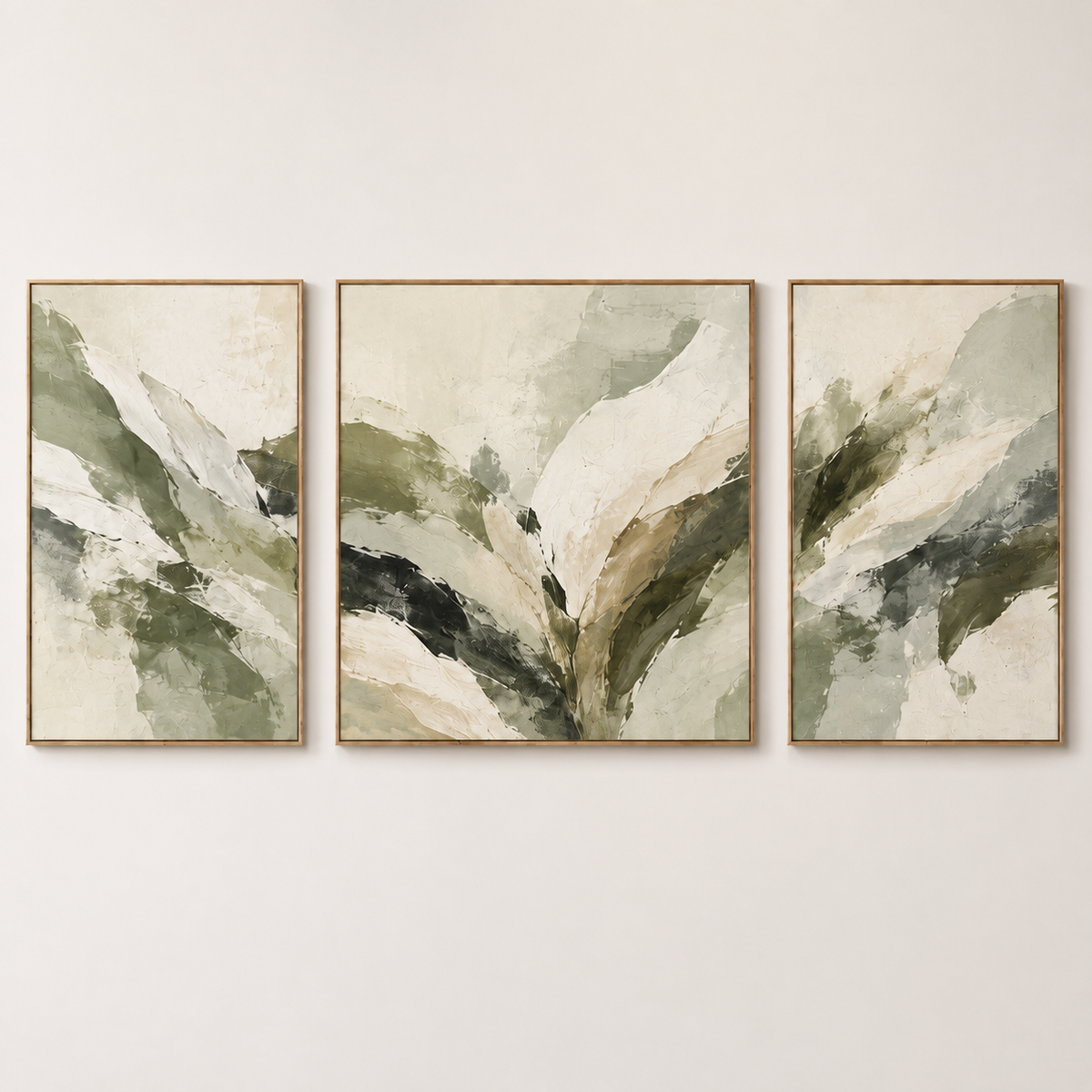 Sage green abstract art – Quiet Canopy 3-piece canvas set by Rossetti Art