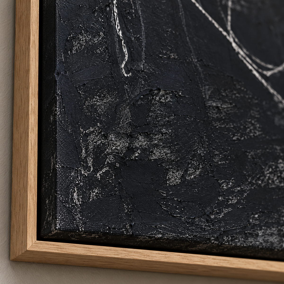 Close-up detail of the textured black ground and pale continuous line on Loose Thread by Rossetti Art