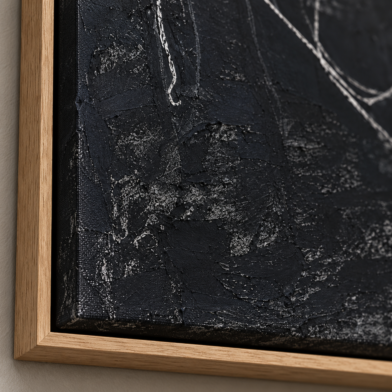 Close-up detail of the textured black ground and pale continuous line on Loose Thread by Rossetti Art