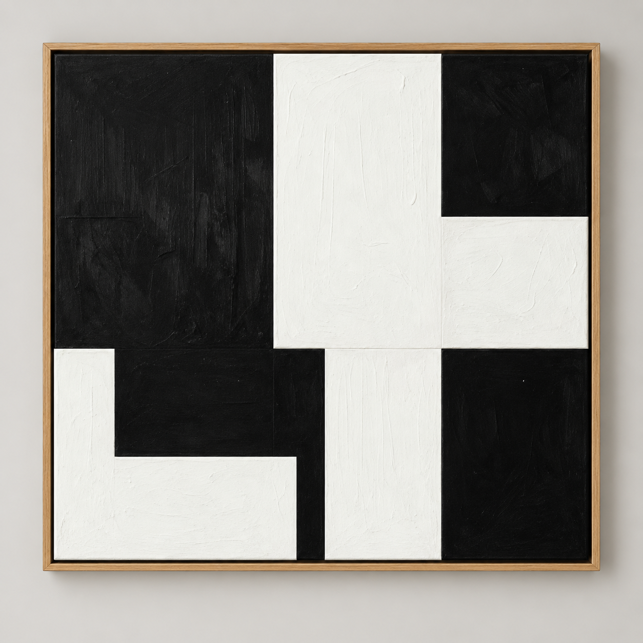 Color block painting in black and off-white – Broken Grid by Rossetti Art