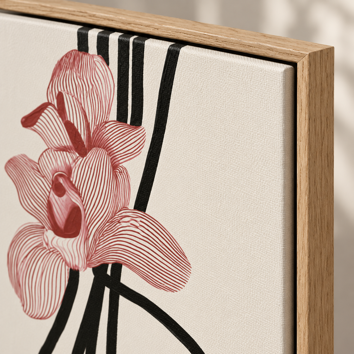 Texture detail of the Crimson Orchid floral line art canvas print