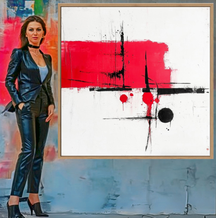 Canvas Print : "Crimson Balance" - Minimalist Abstract Wall Art