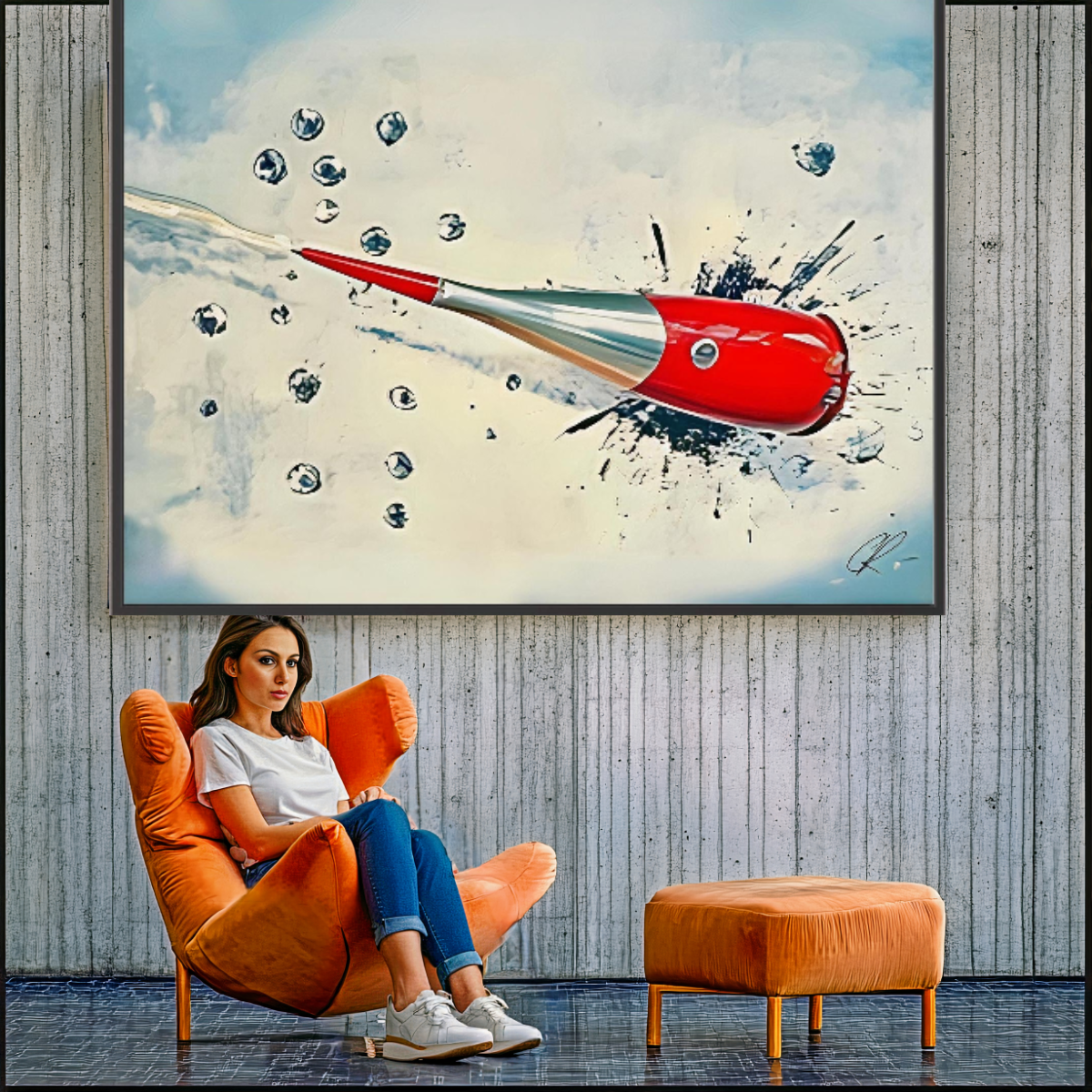 Canvas Print: Sonic Splash Drive – Abstract Retro Rocket Art - Chiara Rossetti