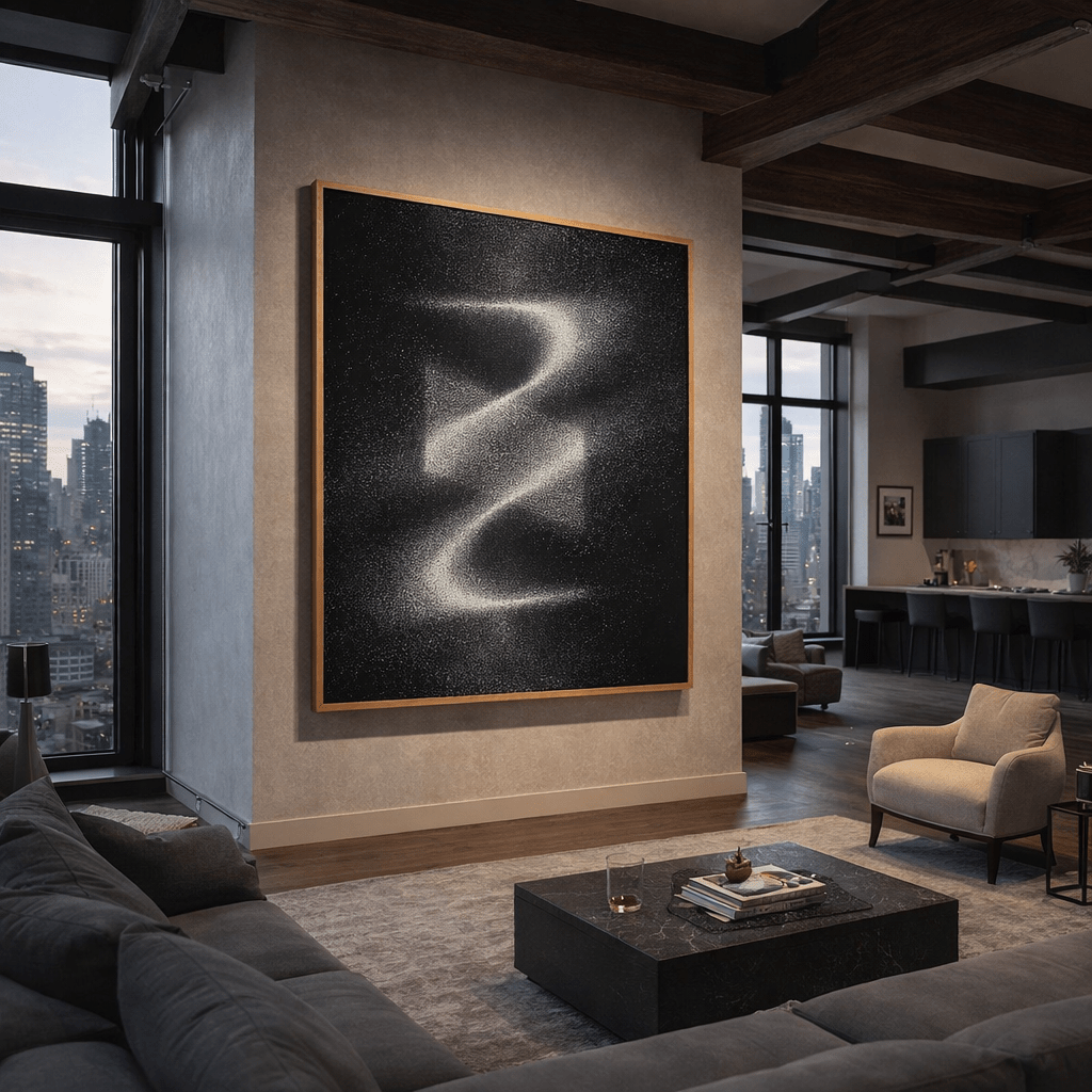 Abstract Art Black and White Print - Midnight Zigzag Glow