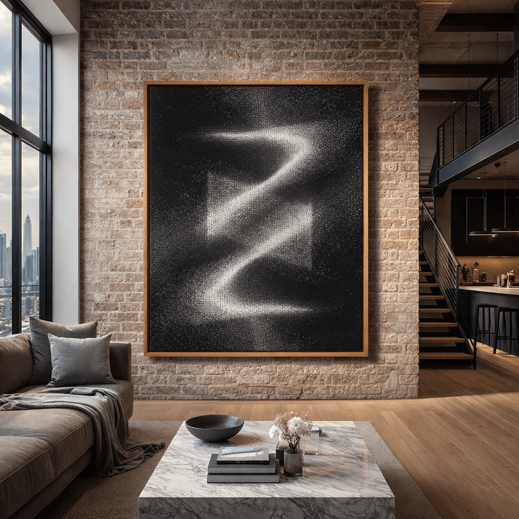 Abstract Art Black and White Print - Midnight Zigzag Glow