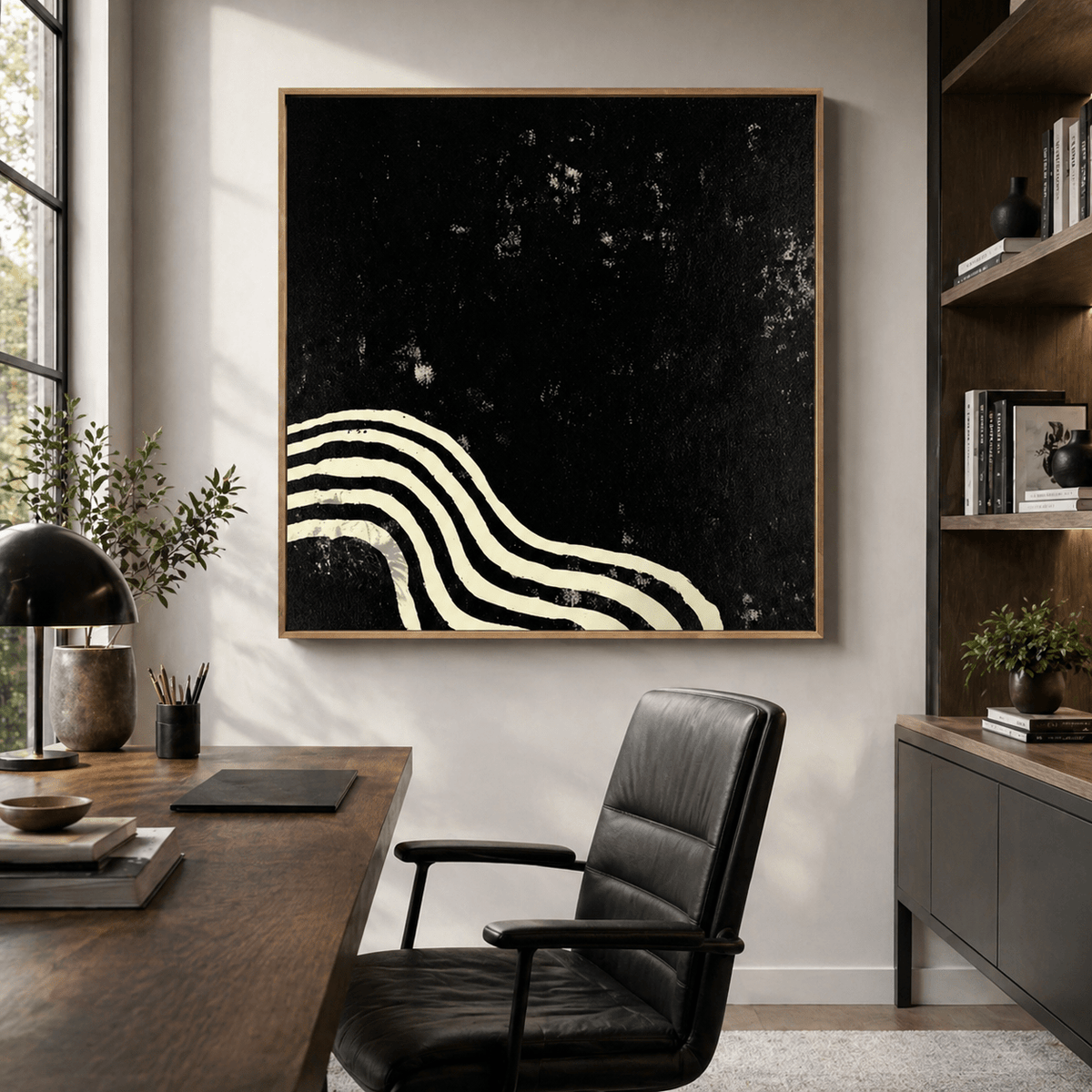 Abstract Black and White Painting — Ivory Current by Rossetti Art