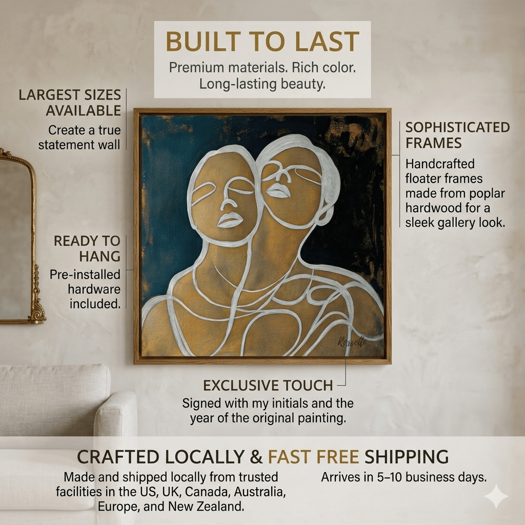 Abstract Couple Canvas Wall Art – Golden Embrace | Rossetti Art