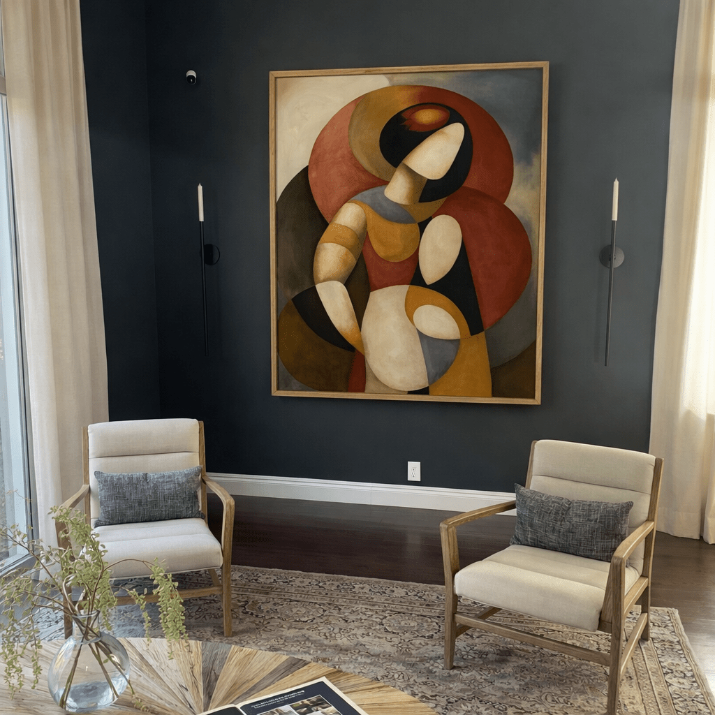 Abstract Figurative Canvas Print in Earth Tones – Cubist Muse Wall Art for Modern Living Rooms | Rossetti Art modern abstract canvas wall art by Rossetti Art – luxury interior design artwork for living room, bedroom, office – figurative modern abstract artwork modern abstract wall art