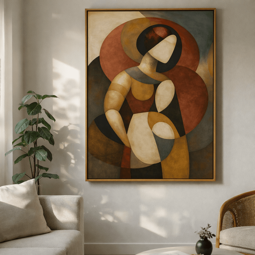 Abstract Figurative Canvas Print in Earth Tones – Cubist Muse Wall Art for Modern Living Rooms | Rossetti Art modern abstract canvas wall art by Rossetti Art – luxury interior design artwork for living room, bedroom, office – figurative modern abstract artwork modern abstract wall art