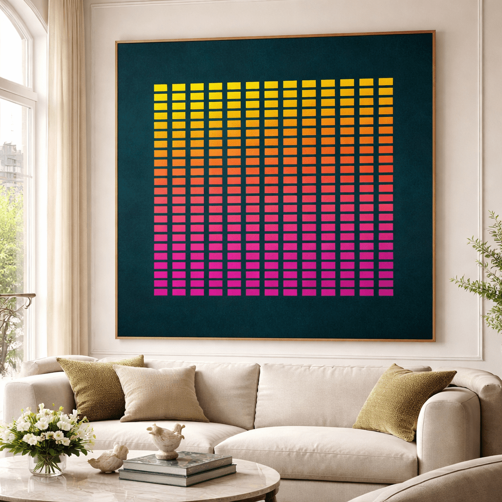Abstract Geometric Canvas Print – Neon Pulse Grid by Rossetti Art