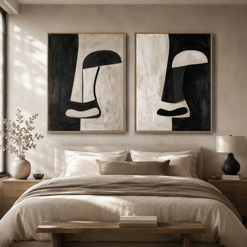 Abstract Painting Set of 2 - Monochrome Dialogue Diptych