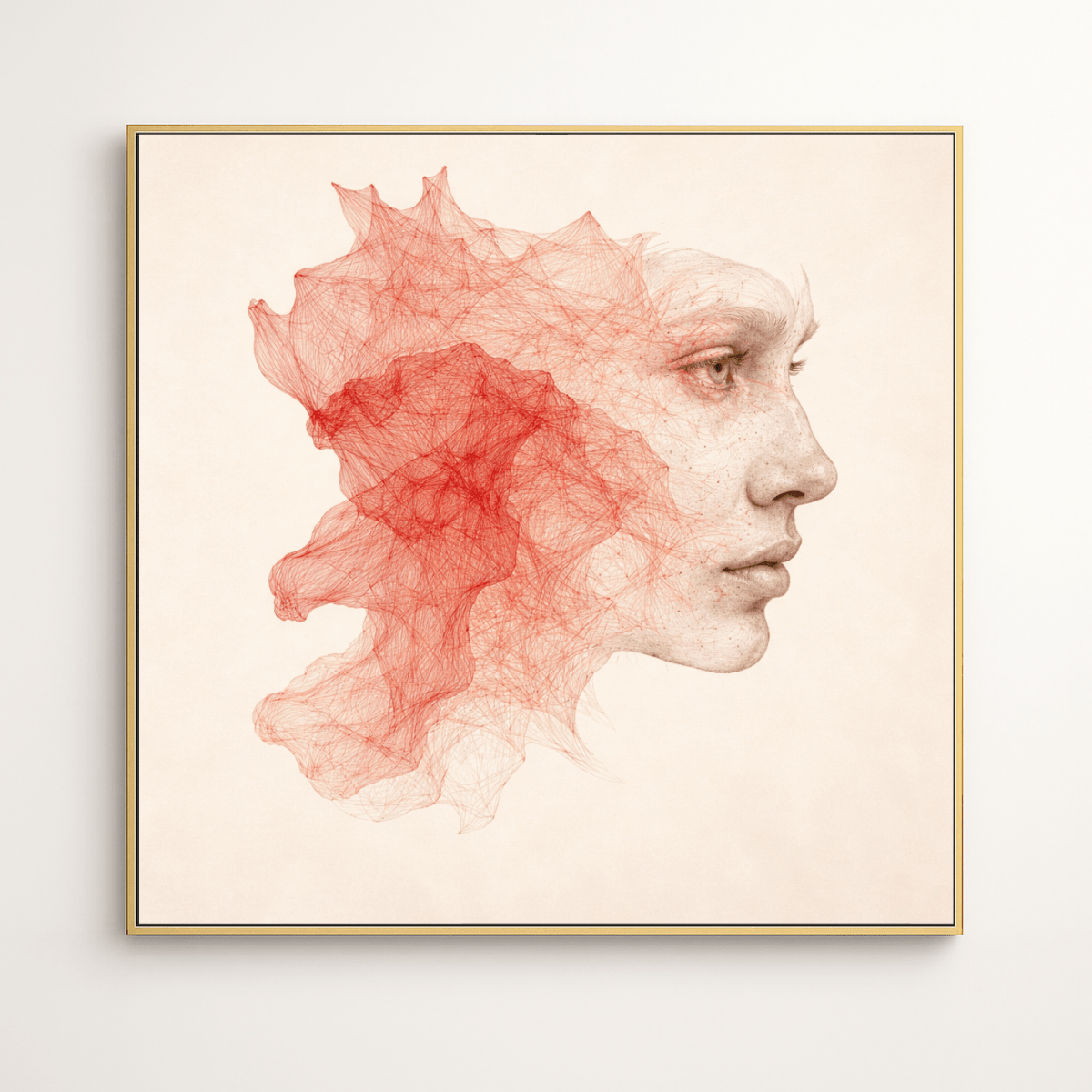 Abstract Portrait Face Canvas Print in Crimson & Ivory | Modern Minimalist Wall Art for Living Room modern abstract canvas wall art by Rossetti Art – luxury interior design artwork for living room, bedroom, office – canvas print art Chiara Rossetti figurative