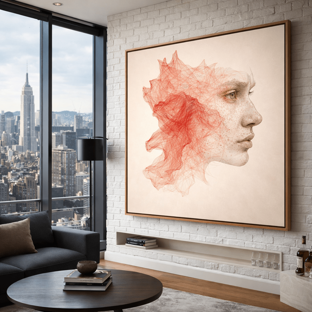 Abstract Portrait Face Canvas Print in Crimson & Ivory | Modern Minimalist Wall Art for Living Room | Rossetti Art