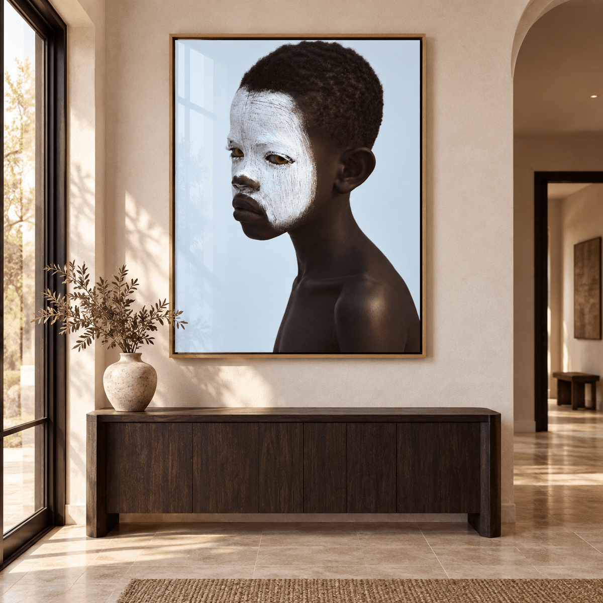 Photographic Portrait Art – Chalk Gaze acrylic print in an entryway by Rossetti Art