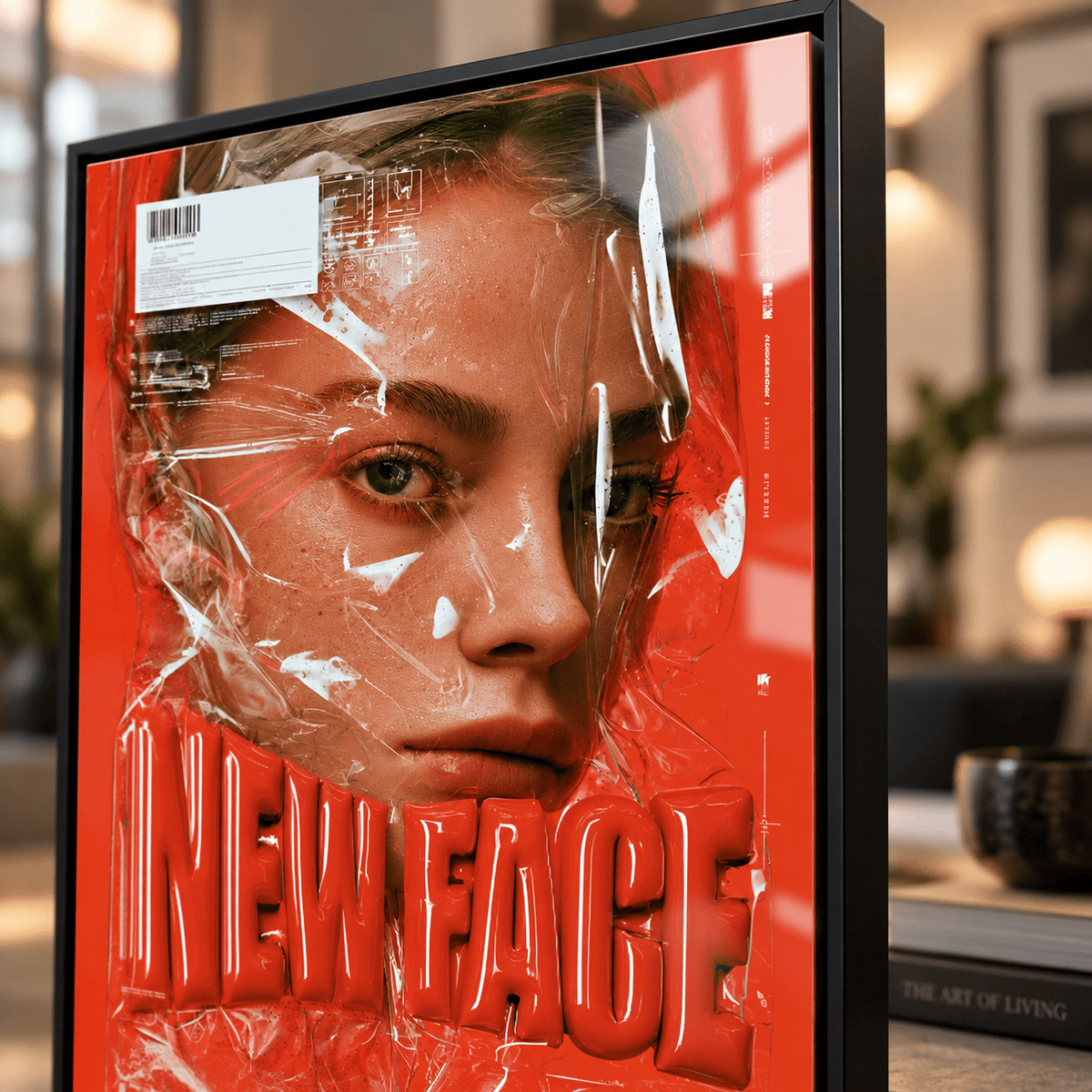 Portrait wall art – close-up view of the red acrylic print by Rossetti Art