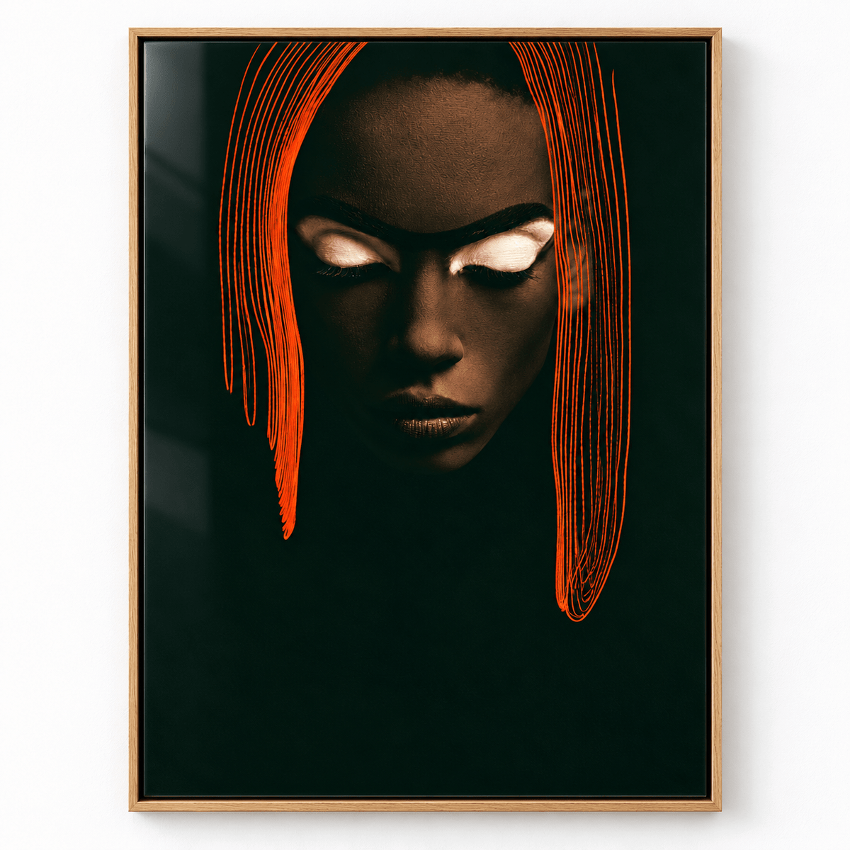 Red Line Art – Red Thread acrylic print in a decorative frame by Rossetti Art