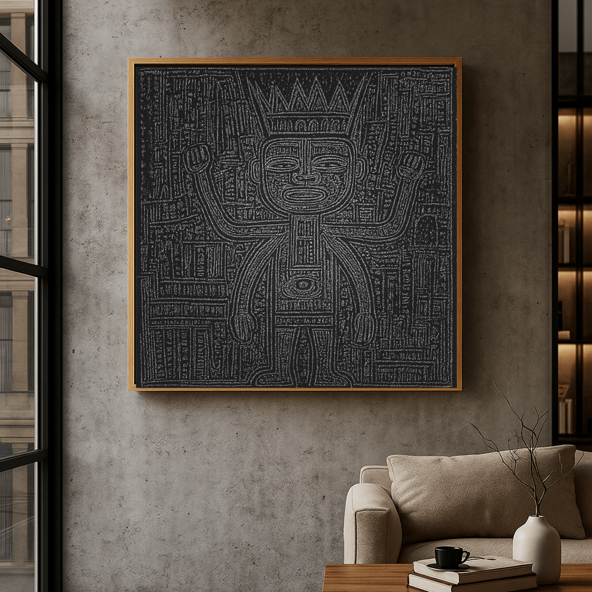 Ancient Spirit – Tribal Line Abstract Canvas Print | Modern Ethnic Wall Art for Cultural Interiors modern abstract canvas wall art by Rossetti Art – luxury interior design artwork for living room, bedroom, office – black&white canvas print art Chiara Rossetti