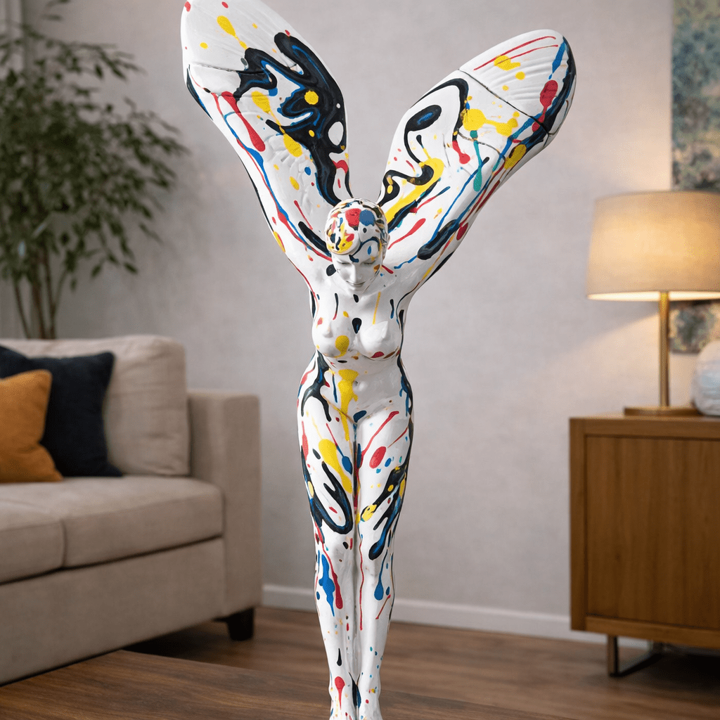 Angel Sculpture With Wings - Stainless Steel Statement