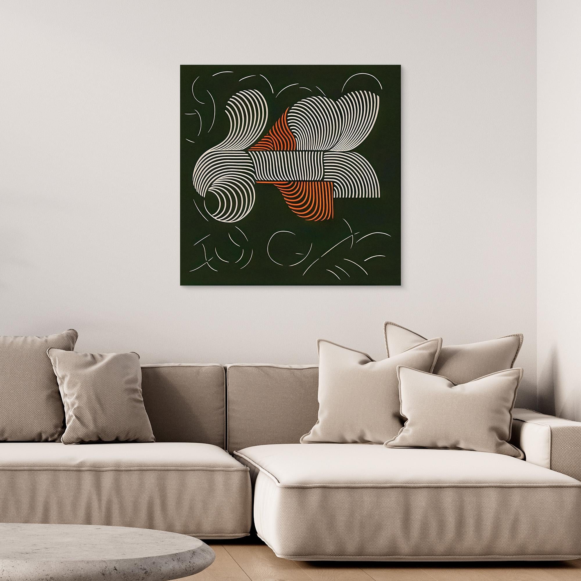 Canvas Print: "Symphonic Curves" – Abstract Line Art Black and White and Terracotta
