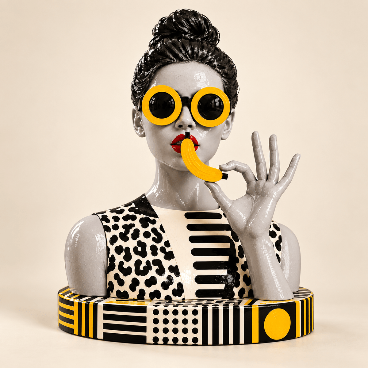 Banana sculpture – Banana Woman pop art resin bust by Rossetti Art