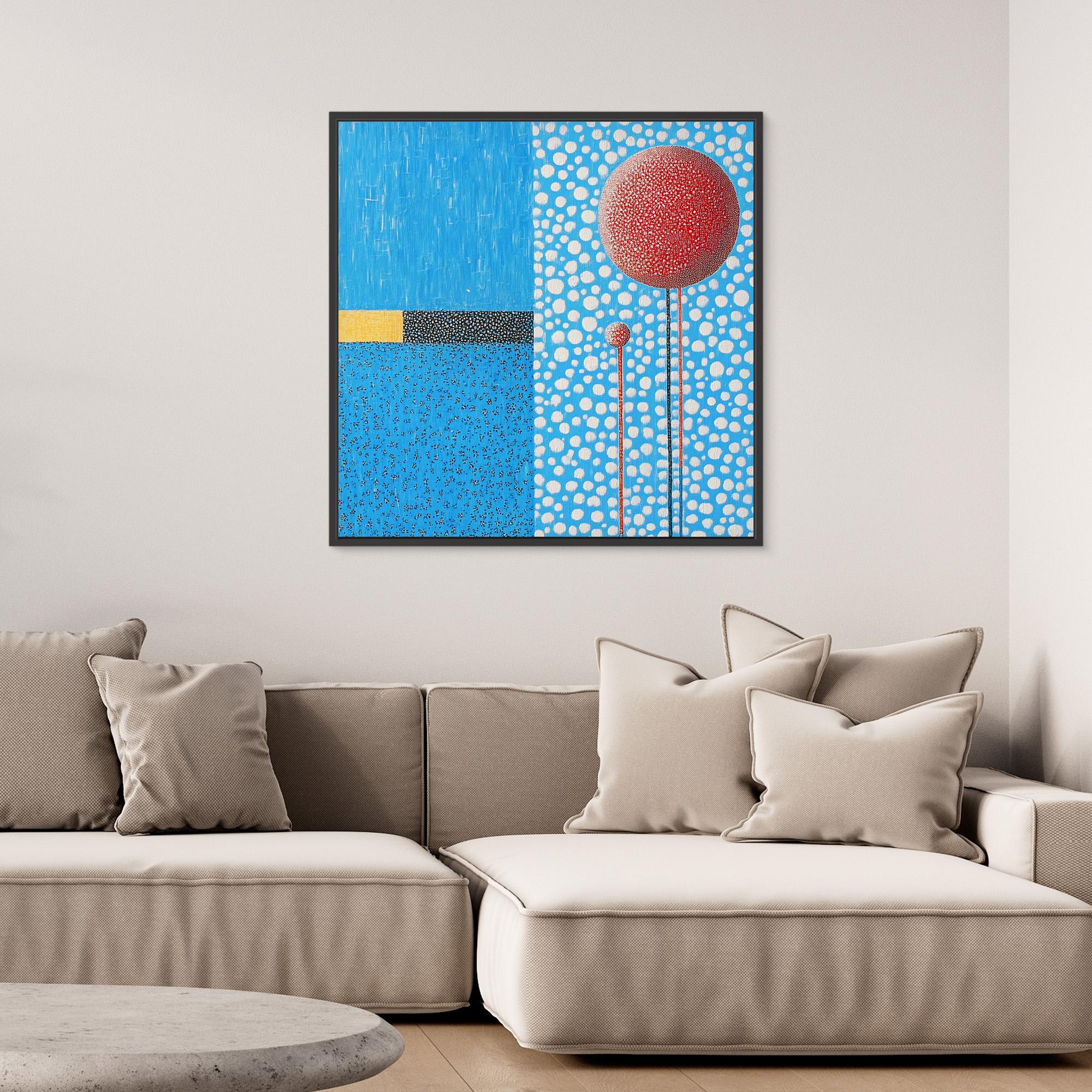 Canvas Print : Polka Sky - Blue Abstract Wall Art with Red Accents