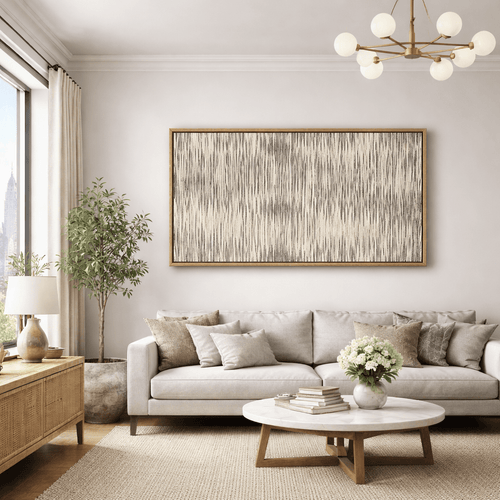 Beige Abstract Minimalist Wall Art Canvas Print - Soft Rain Lines