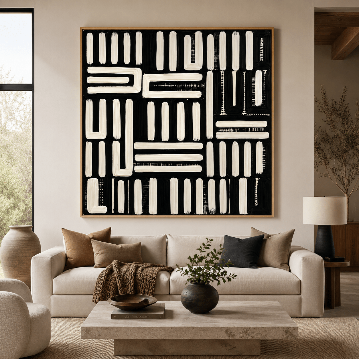 Black and Cream Abstract Wall Art Canvas Print — Cipher by Rossetti Art