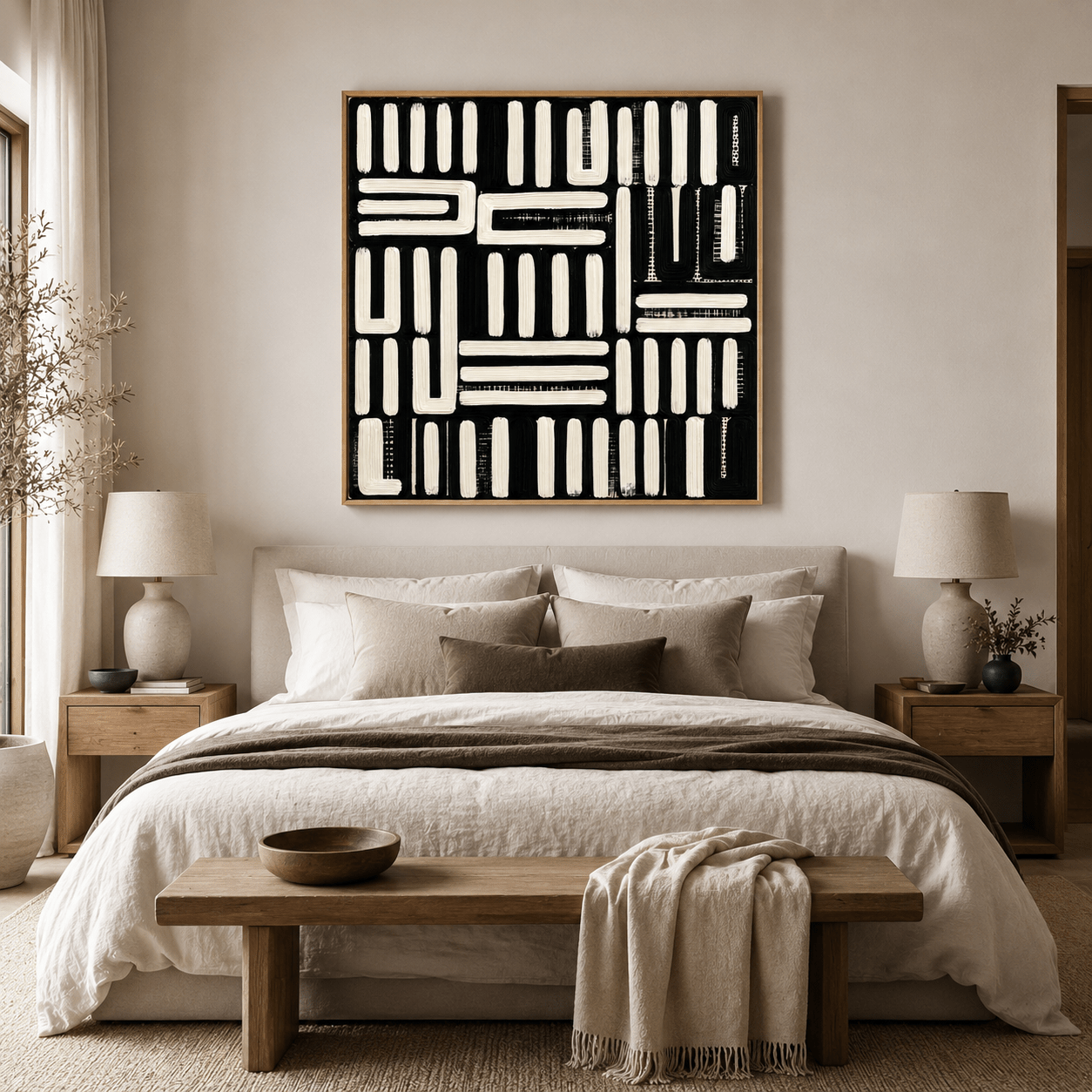 Black and Cream Abstract Wall Art Canvas Print — Cipher by Rossetti Art