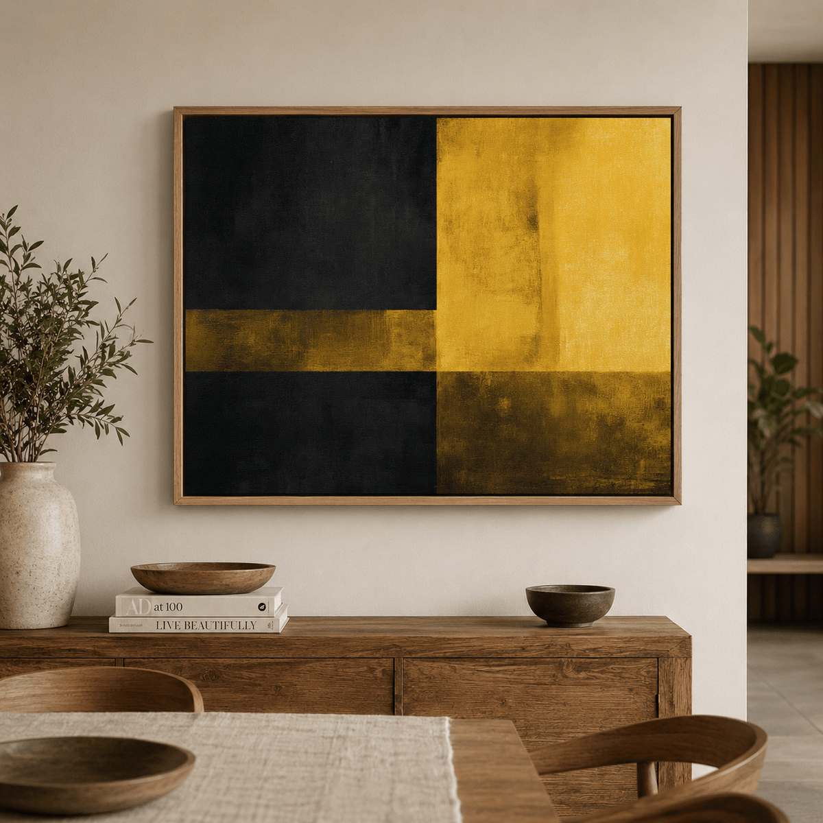 Black and Gold Wall Art Original Painting — Gold Divide by Rossetti Art