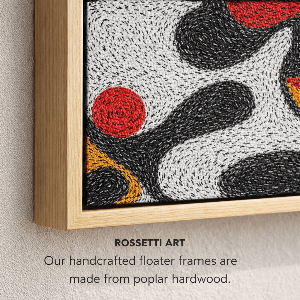 Black and White Abstract Canvas Print with Ochre and Red