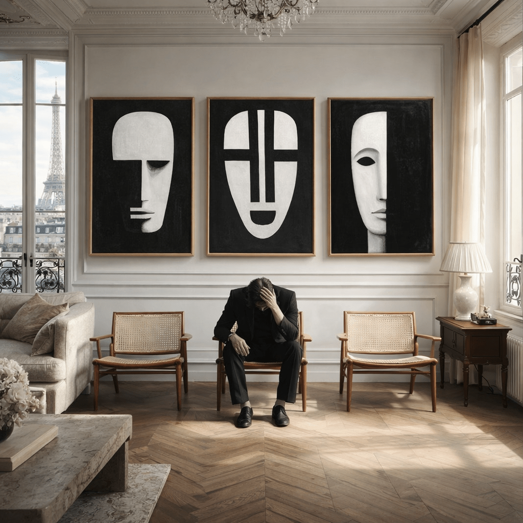 Black and White Abstract Face Canvas Set of 3 | Echoes of Form by Rossetti Art