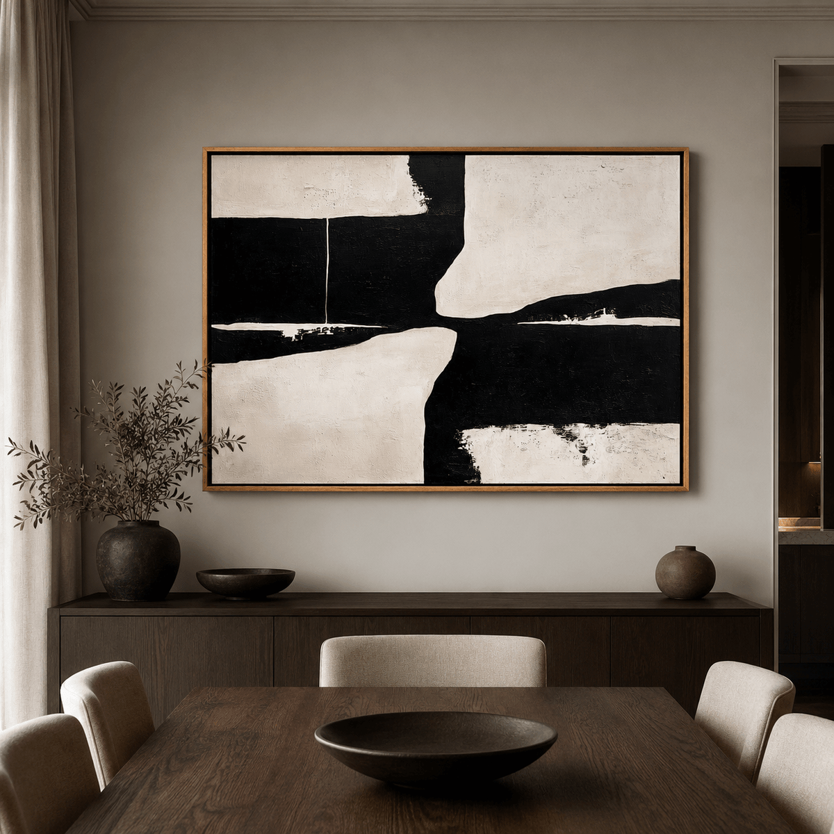 Black and White Abstract Painting Large — Confluence by Rossetti Art