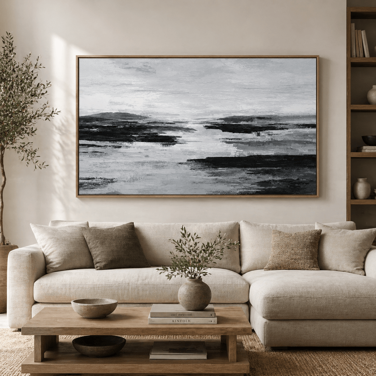 Black and White Abstract Painting — Still Tide by Rossetti Art