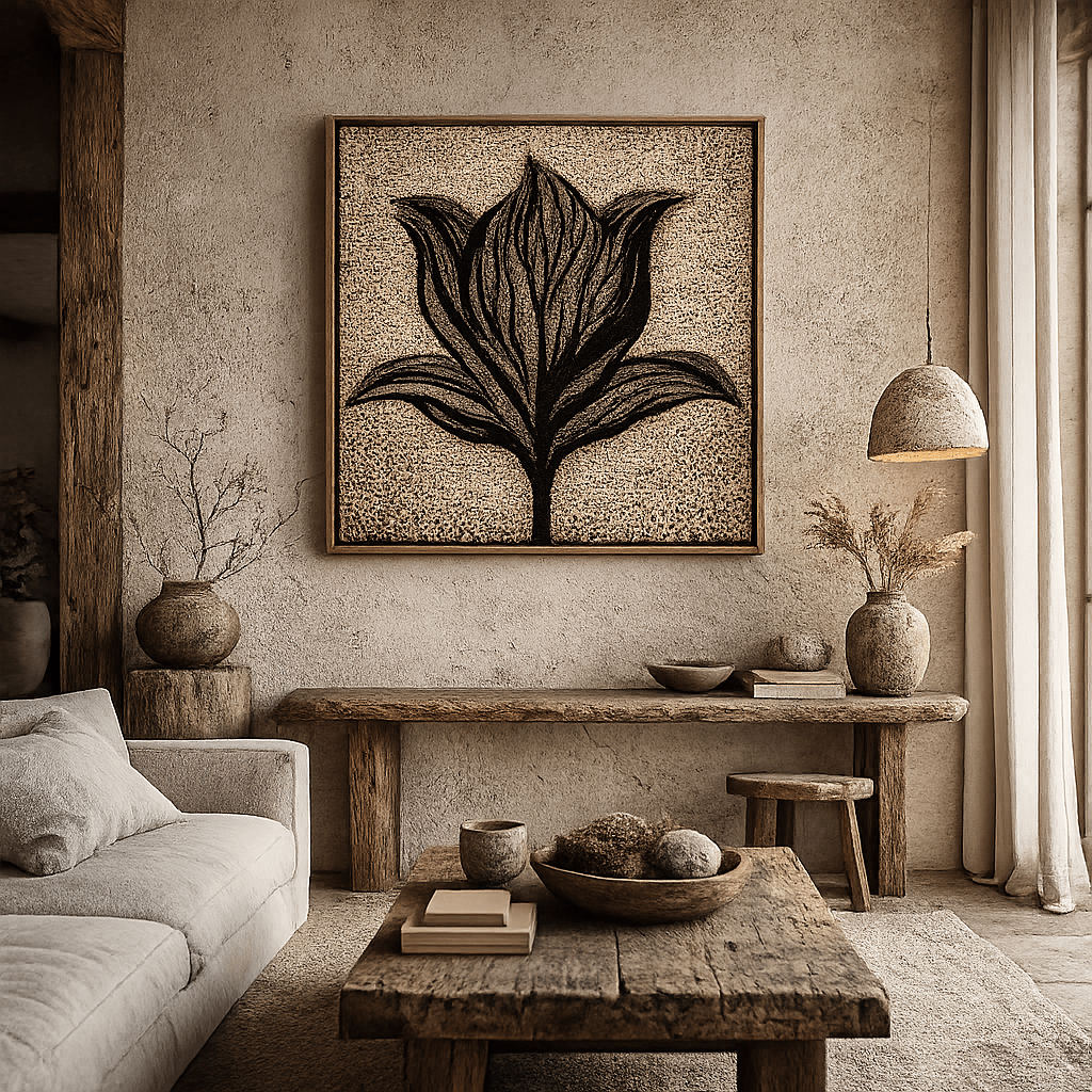 Black and White Botanical Canvas Print - Pointillism Floral Design